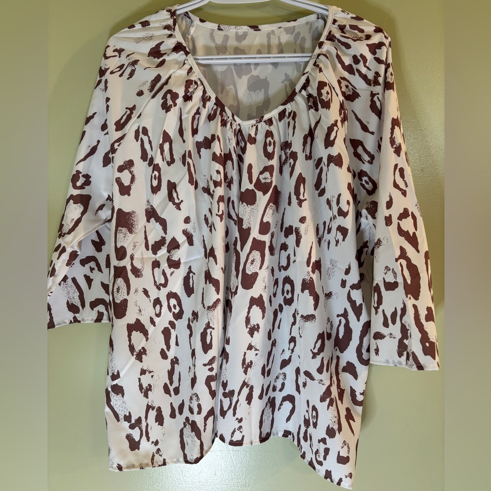 Leopard Print Women's Top - Brown and White